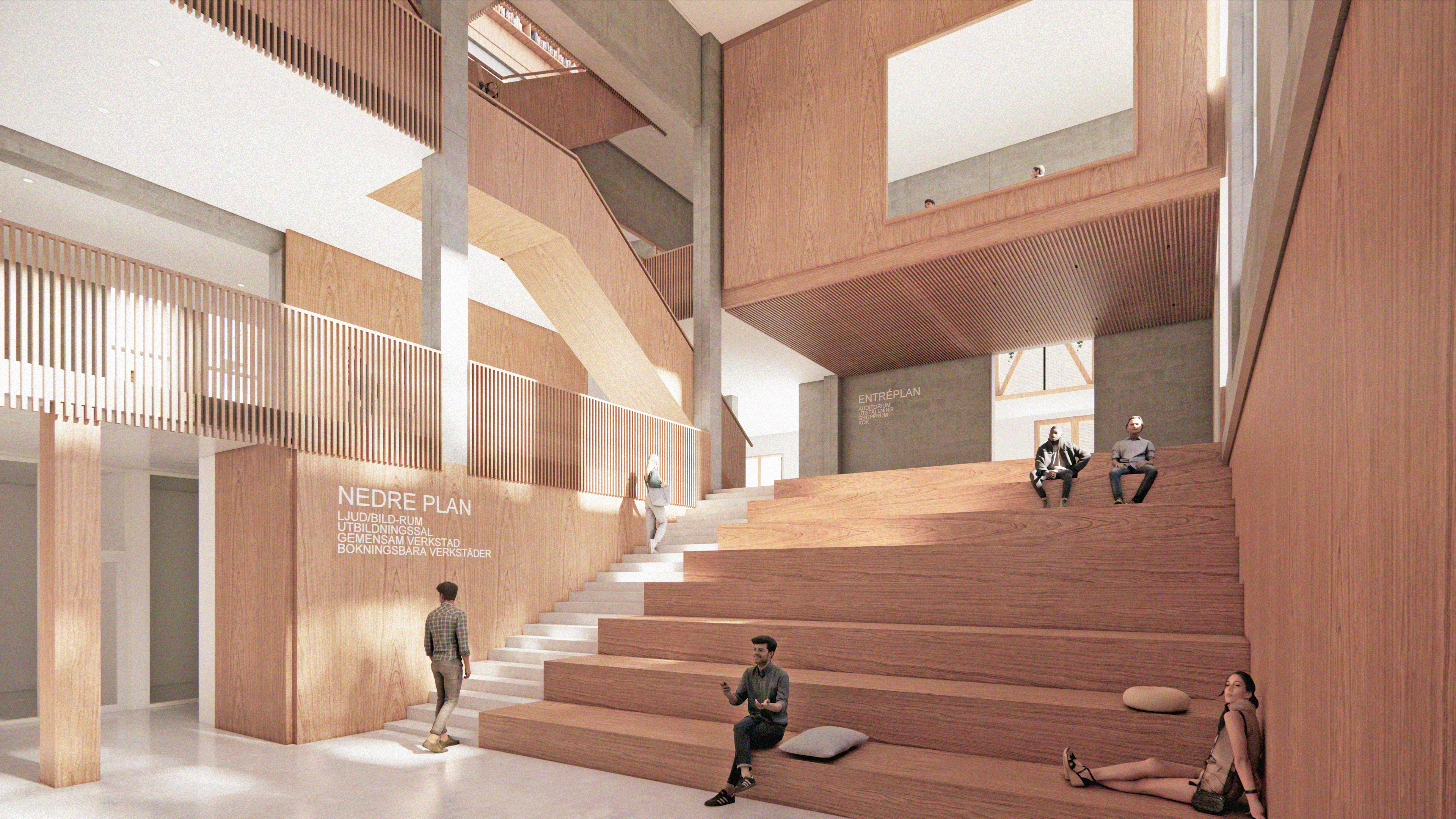 Auditorium i Kraftcentralen, sett från nedre plan. Visionsskiss: HSARK Kraftcentralen Auditorium från nedre plan, visionsskiss HSARK